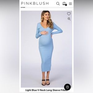 Light Blue V-Neck Long Sleeve Fitted Maternity Maxi Dress